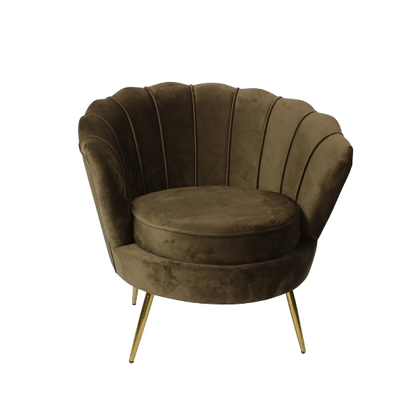 Fauteuil Coquillage Audrey Velours Noir Champagne Rose Marron Pieds Or