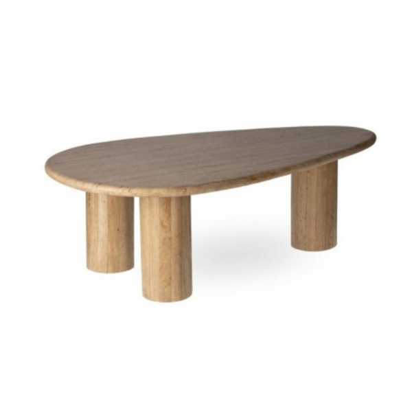 Table basse BIELLA forme organique et trois pieds en travertin